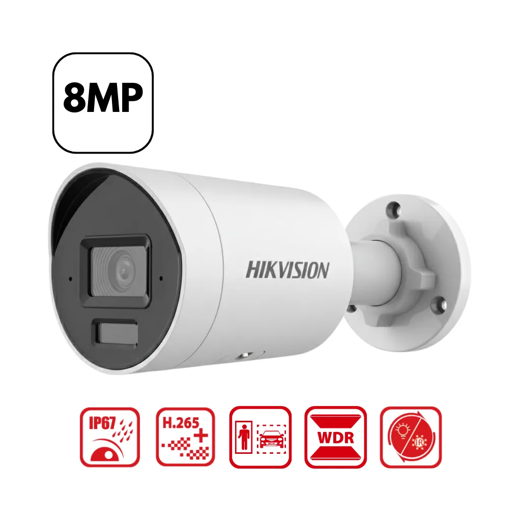 [DS-2CD2083G2-LI2U] CAMARA TUBO IP 8MP 4K ACUSENSE SMART HYBRID LIGHT 2.8MM CON IR Y AUDIO HIKVISION