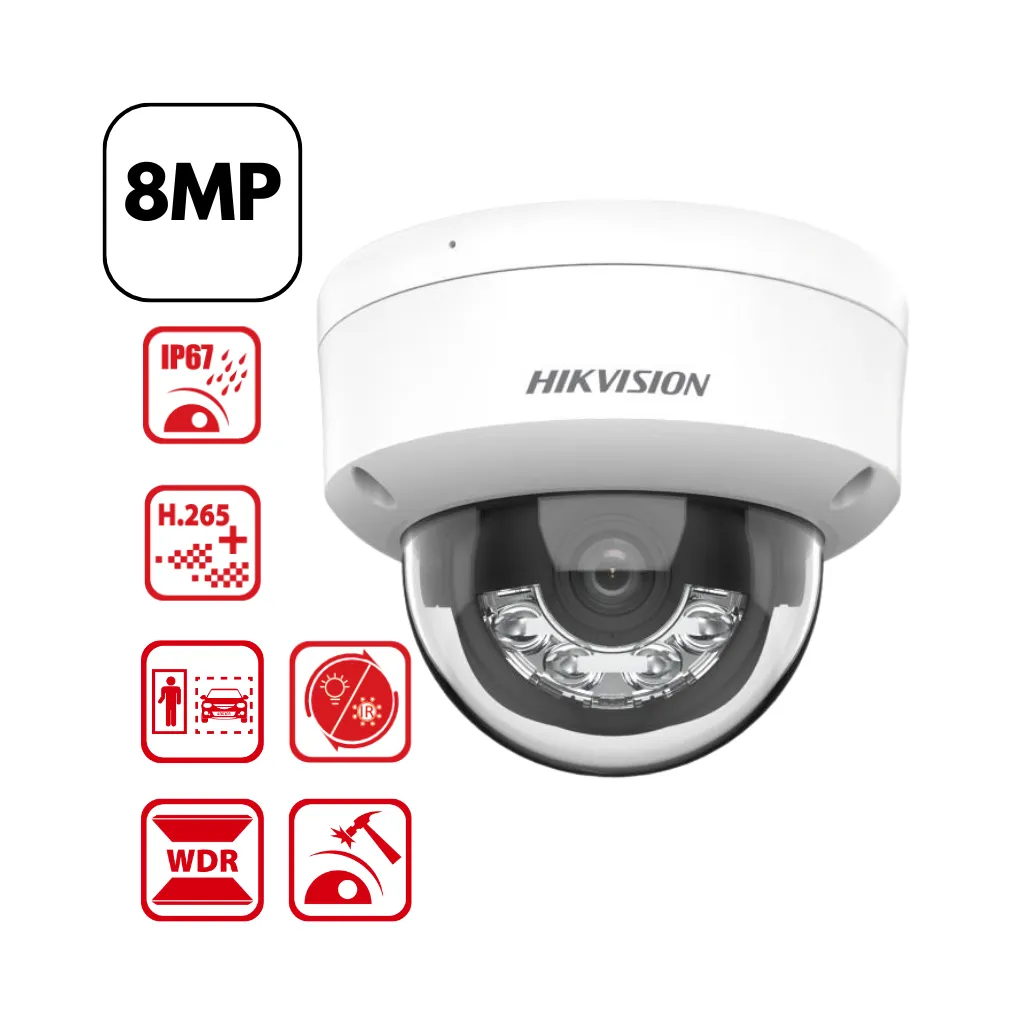 CAMARA IP 8MP DOMO ACUSENSE SMART HYBRID LIGHT l2.8MM IR Y AUDIO HIKVISION