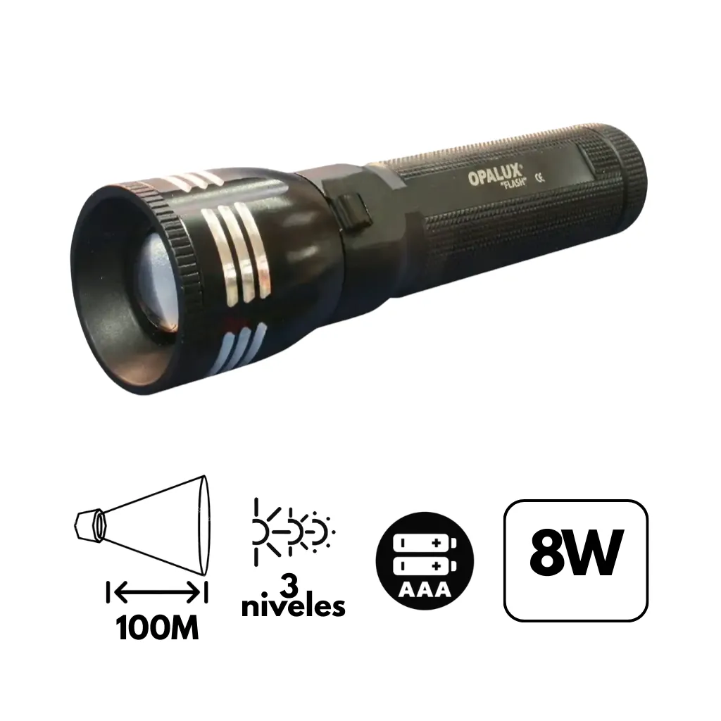 [HB-AJ1] LINTERNA  8W  3 PILAS AAA 3 FUNCIONES OPALUX