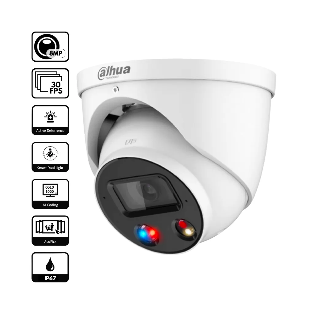 [IPC-HDW3849H-AS-PV] CAMARA IP 8MP DOMO FULLCOLOR AD 30M DH-IPC-HDW3849HN-AS-PV DAHUA