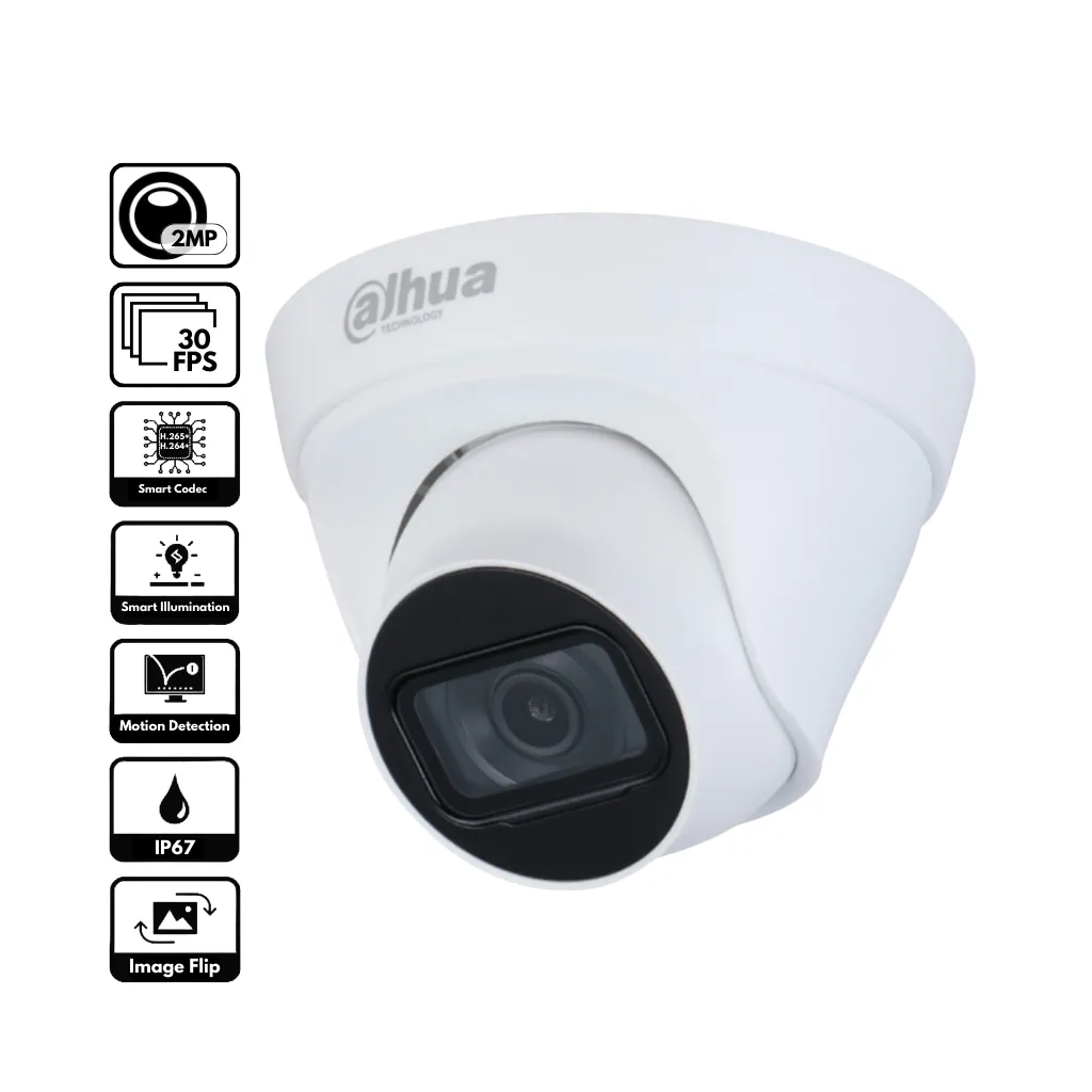 [IPC-HDW1230T1-S5] CAMARA IP 2MP DOMO DH-IPC-HDW1230T1N-S5 H.265 + DWDR IR30 IP67 POE DAHUA