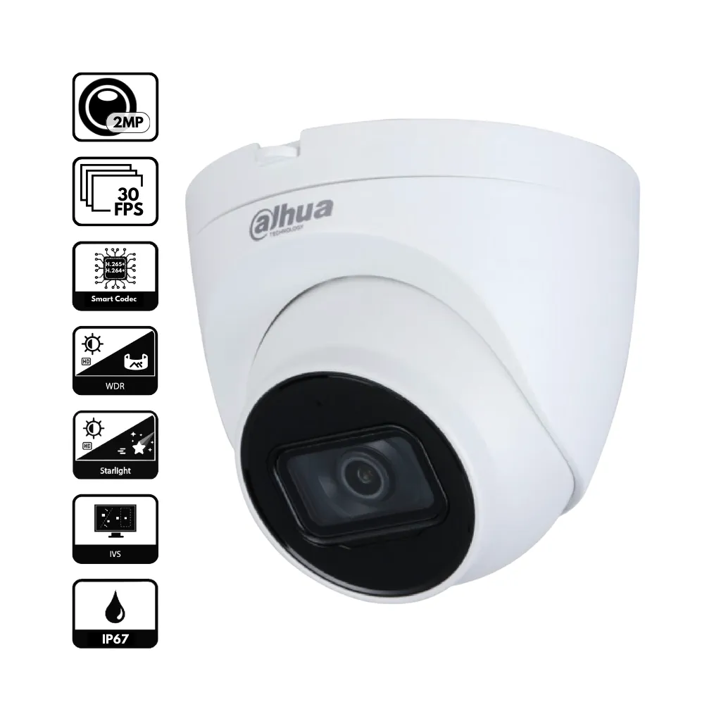 CAMARA IP 2MP DOMO IR30 STARLIGHT IP67 HD-IPC-HDW2231TN-AS-S2 DAHUA