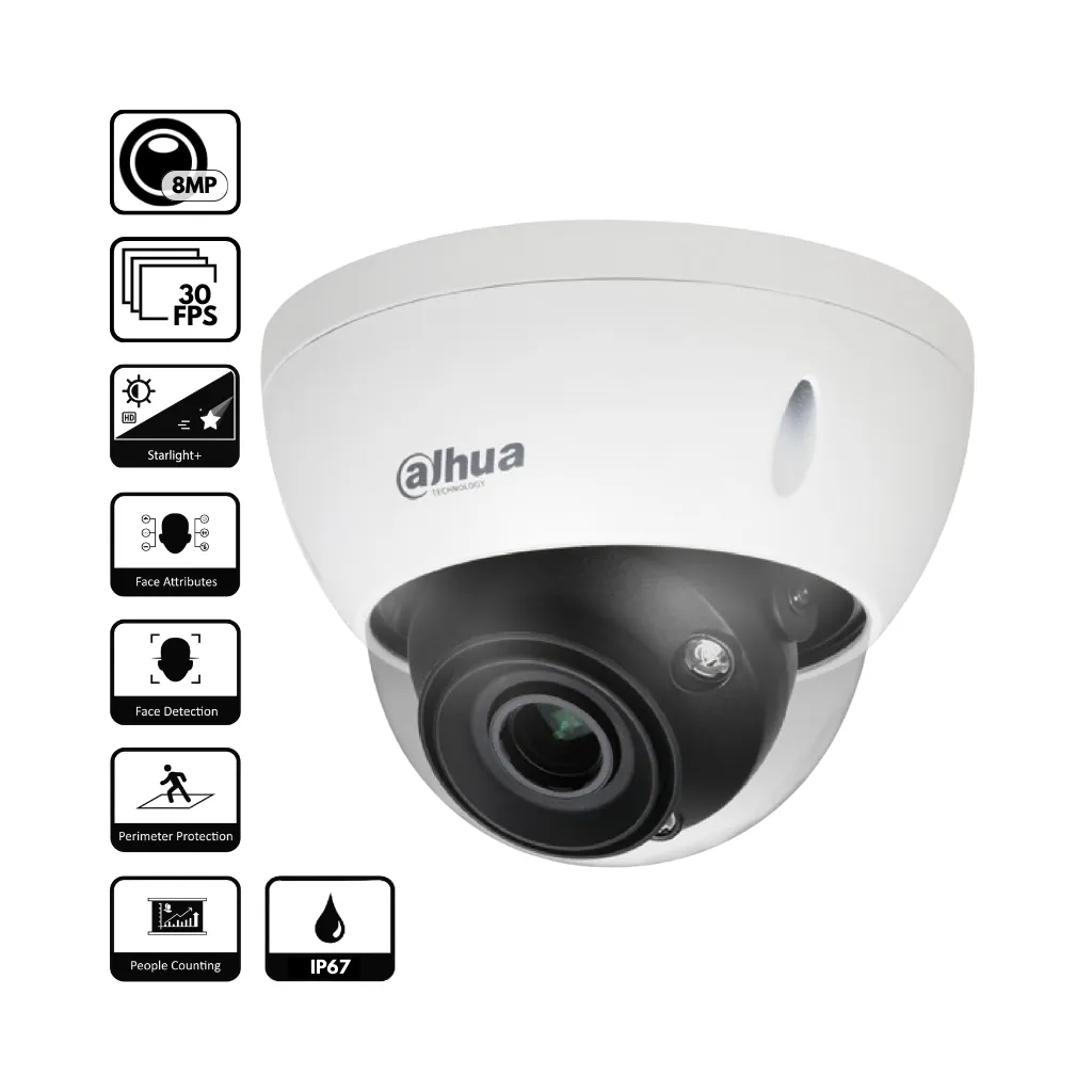 CAMARA IP DOMO 8MP (3840×2160) @30 fps WIZMIND IR40 IK10 DAHUA