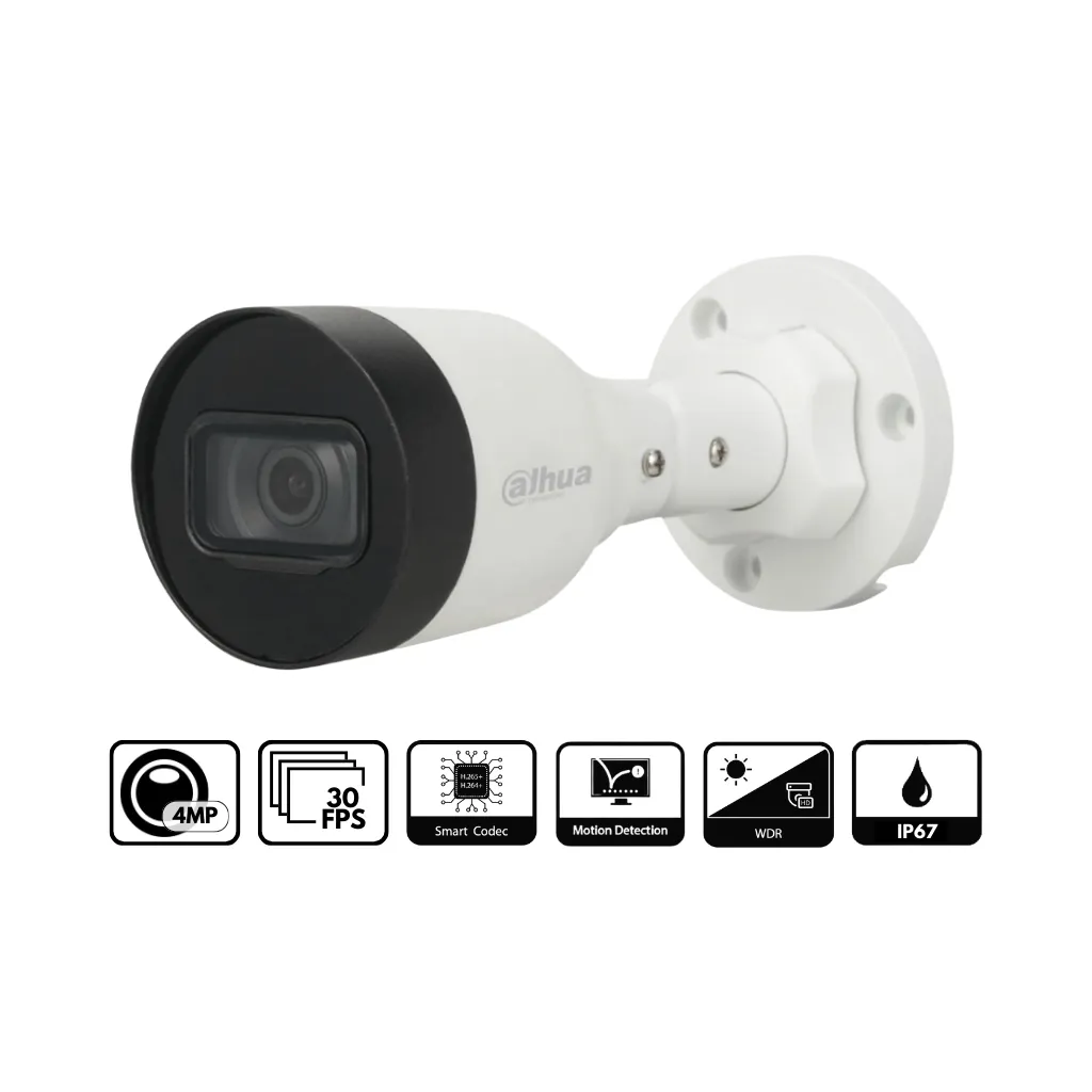 CAMARA IP 4MP TUBO  H 265+WDR IR30 IP67 POE DH-IPC-HFW1431S1N DAHUA