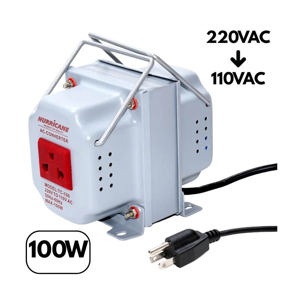 [TC-100W] TRANSFORMADOR 100W 220-110V PLOMO Y ASAS T/UNIVERSAL C/LT HURRICANE