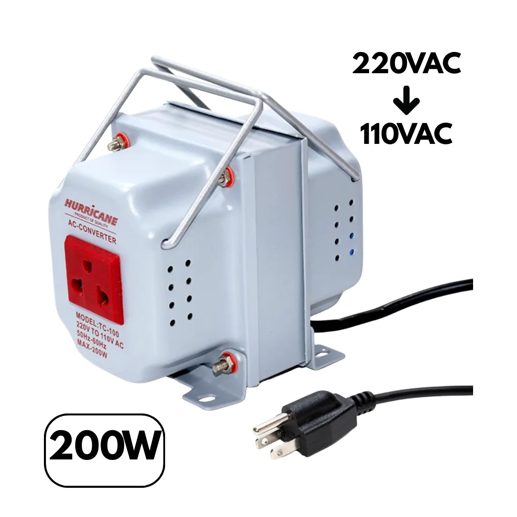 TRANSFORMADOR 200W 220-110V PLOMO HURRICANE