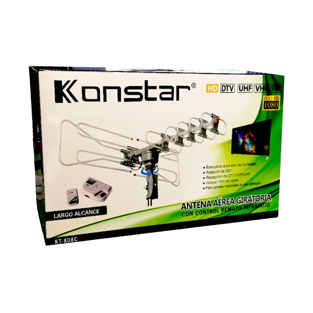 ANTENA AEREA GIRATORIA 360A° C/CONTROL REMOTO INFRAROJO, DTV/VHF/UHF/FM KONSTAR