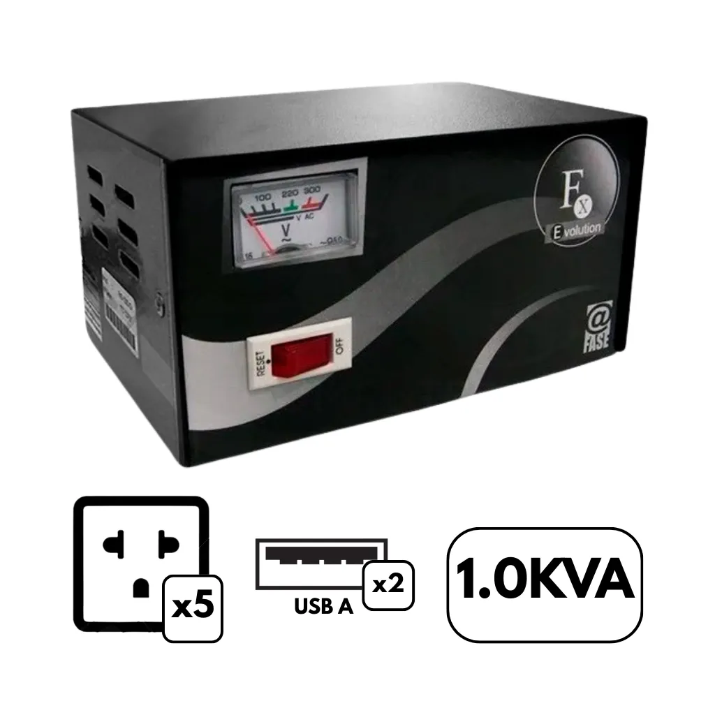ESTABILIZADOR DE 1KVA SOLIDO 4 TOMAS 220VAC (PSSTIE1042XS-N) ELISE