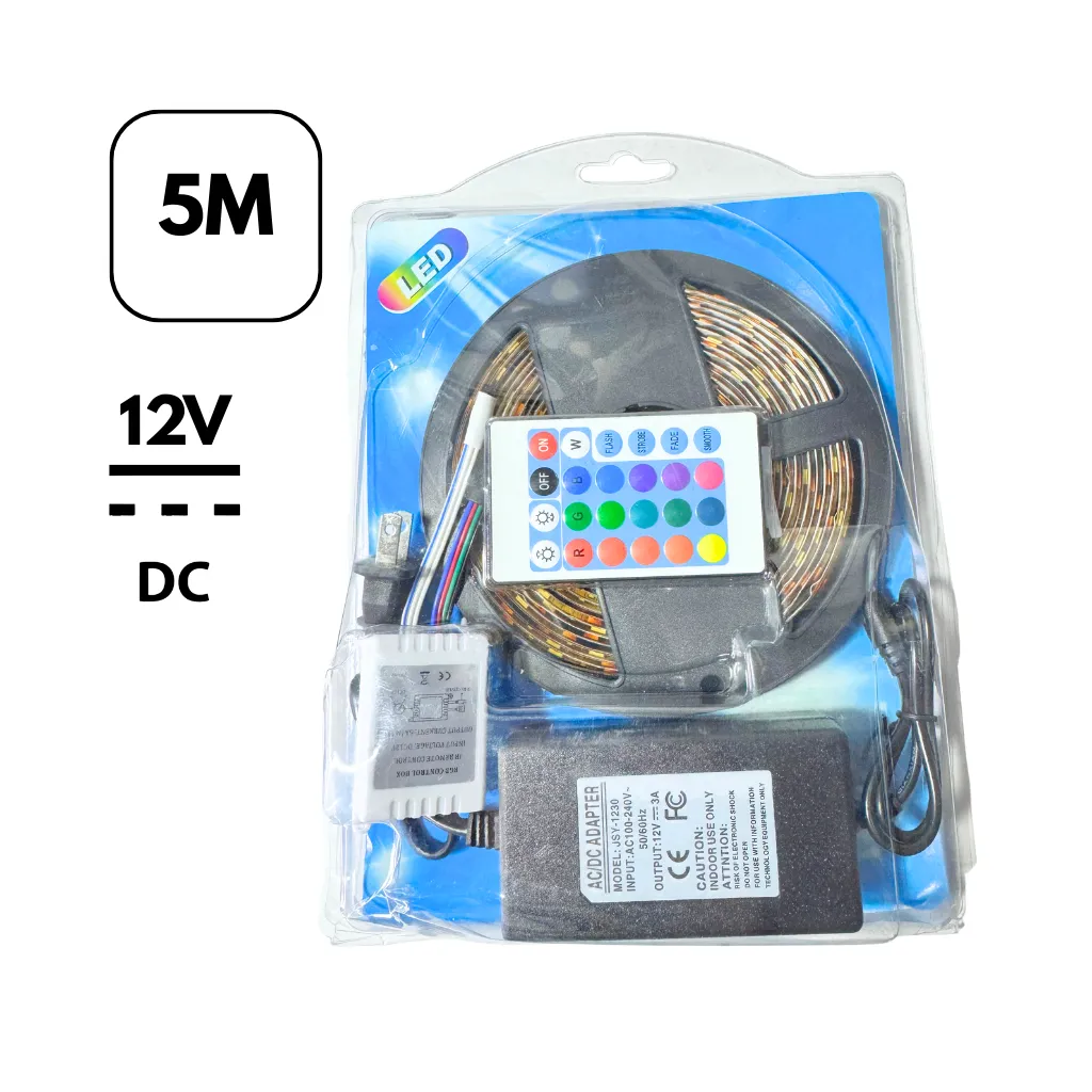 [KIT-J5050RGB-60L] KIT CINTA LED RGB 5050 5MTS+ADAPTADOR+CONTROL