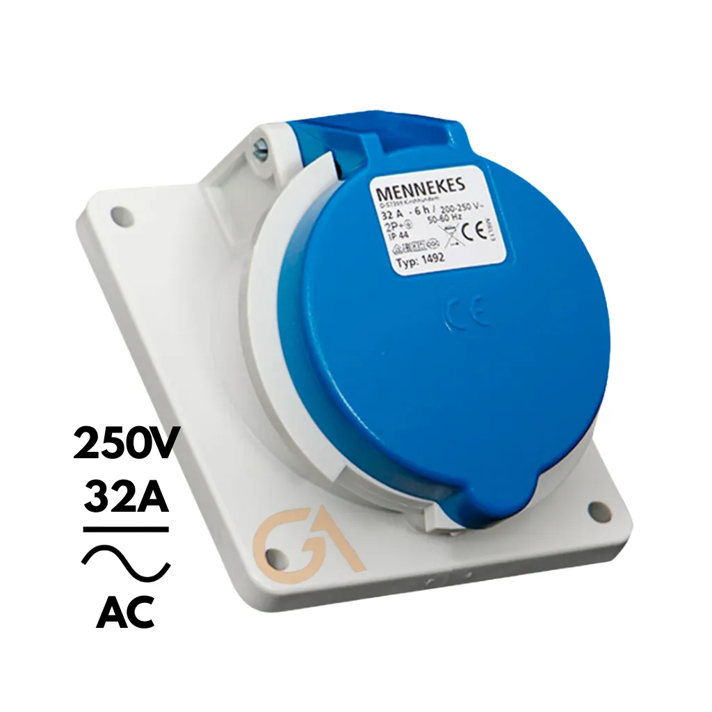 TOMA EMPOTRABLE 32AMP 2P+T 250V AZUL 6H IP44 MENNEKES