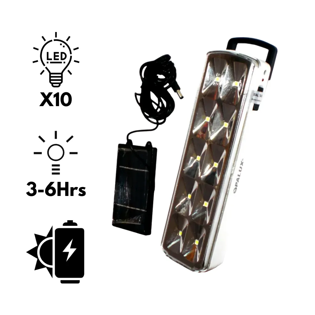 LAMPARA DE EMERGENCIA RECARGABLE C/PANEL SOLAR 10LED SMD OPALUX