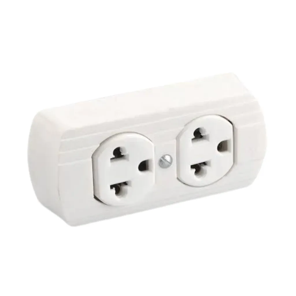 [A-035-1] TOMACORRIENTE DOBLE SUPERFICIAL  2P+T 15AMP 250V BLANCO STAR
