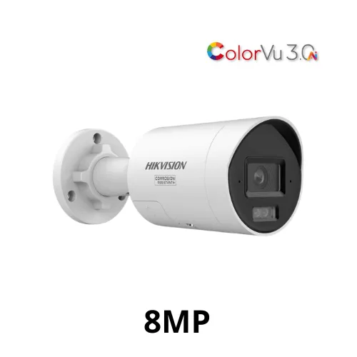 CAMARA IP 8MP TUBO COLORVU 3.0  2.8MM SMART HYBRID LIGHT IR AUDIO Y LUZ STROBO HIKVISION