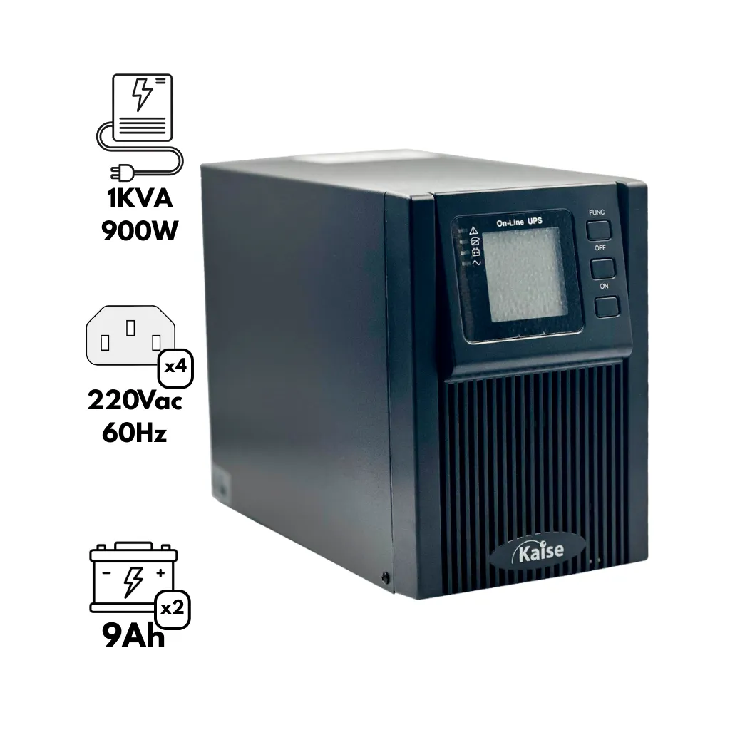 [KUKS-T01-WB-FP1] UPS 1KVA MONOFASICO 220V/60Hz PF=1 C/2 BATERIAS DE 9Ah TORRE KAISE