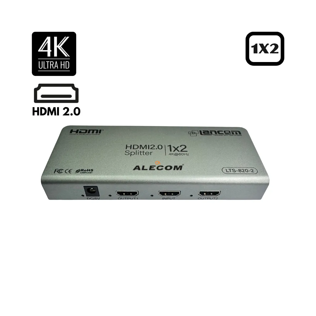 SPLITTER HDMI 2.0 1X2 PUERTOS 4K 60HZ 18GBPS C/CARCASA METALICA LANCOM