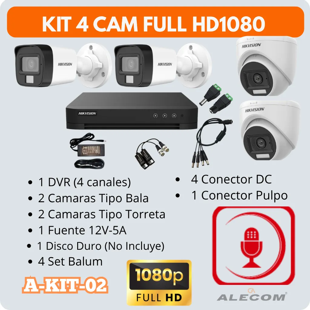 KIT DE 4 CAMARAS-2MP CON AUDIO HIKVISION (A-KIT-02)