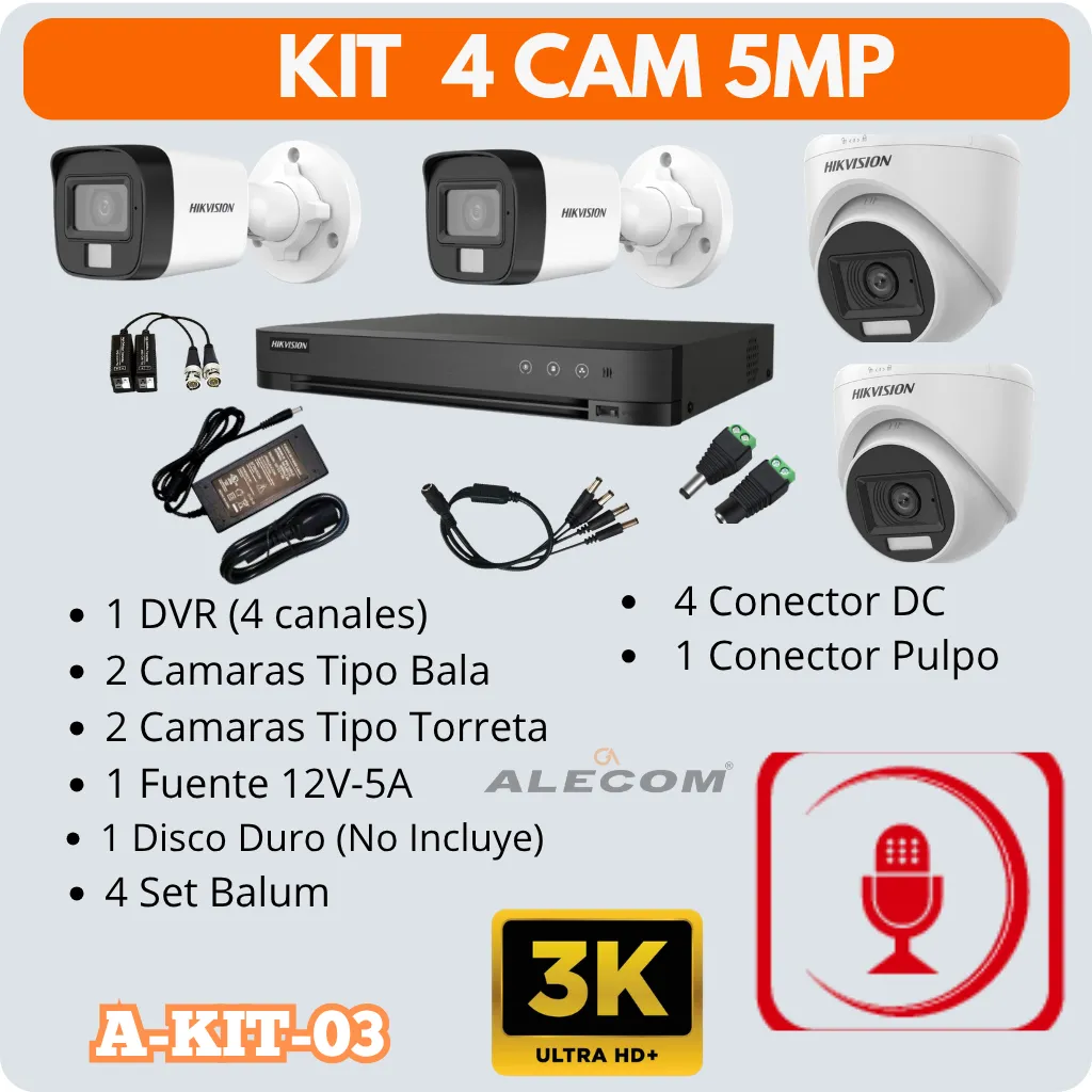 KIT DE 4 CAMARAS-5MP CON AUDIO HIKVISION (A-KIT-03)