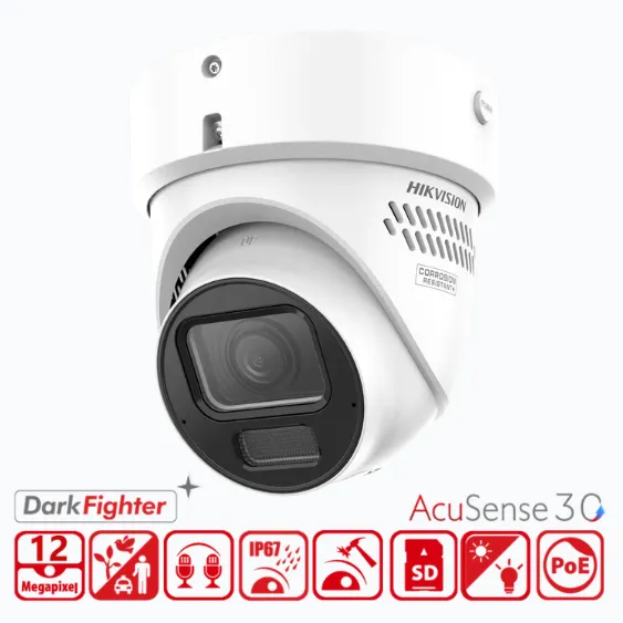 CAMARA TURRET IP 12MP ACUSENSE 2.8-12MM LUZ ESTROB Y ALARMA AUDIBLE