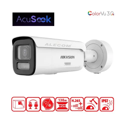 CAMARA IP 4MP TUBO COLORVU 3.0 2.8-12MM SMART HYBRID LIGHT ALTAVOZ Y LUZ ESTROB ROJA Y AZUL  NEMA4X  ACUSEEK HIKVISION