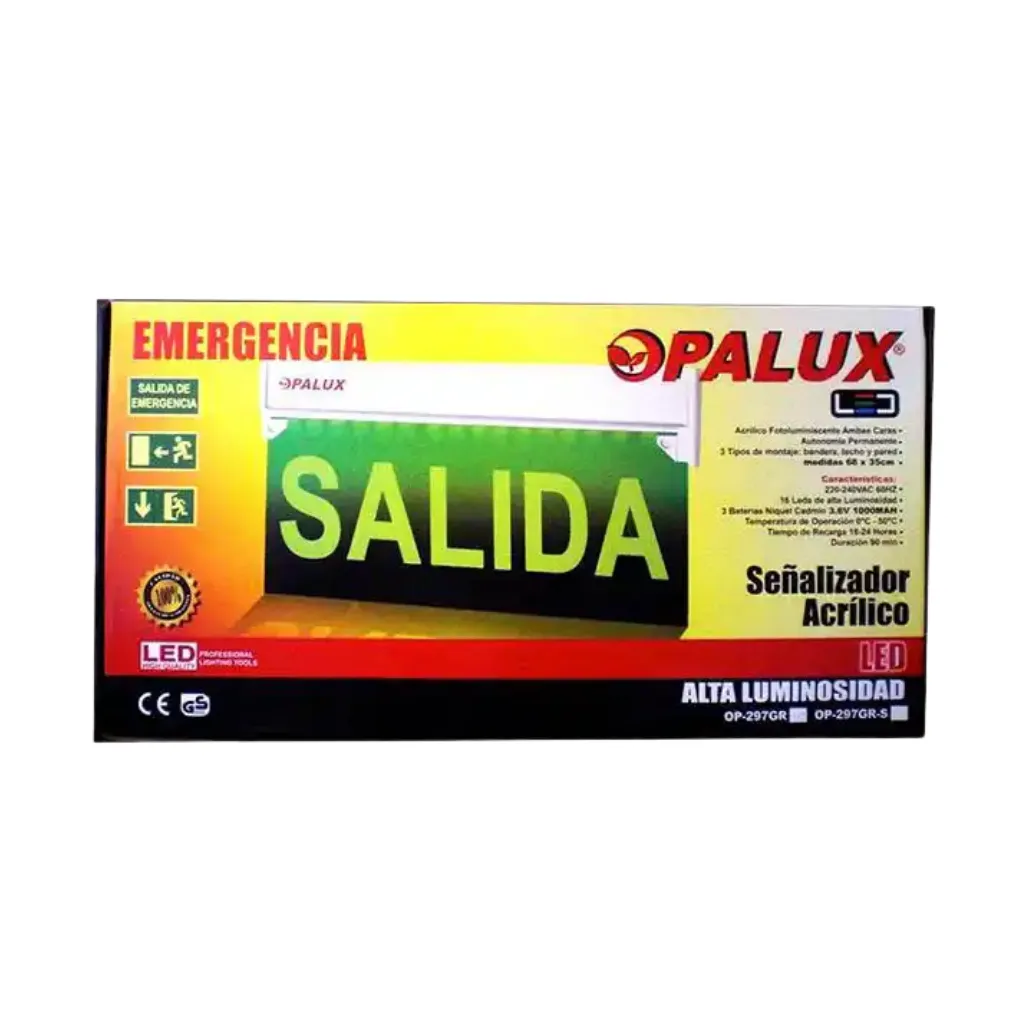 SEÑALIZADOR DE EMERGENCIA ACRILICO  C/SALIDA GRABADO RELIEVE TRANSPARENTE OPALUX
