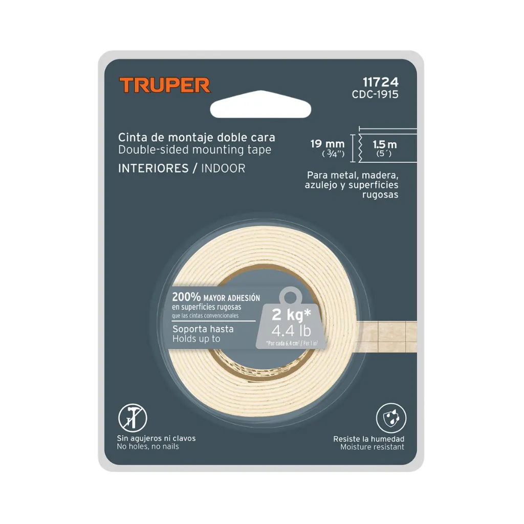 [11724] CINTA DE MONTAJE DOBLE CONTACTO 19MMX1.5M (CDC-1915 ) TRUPER