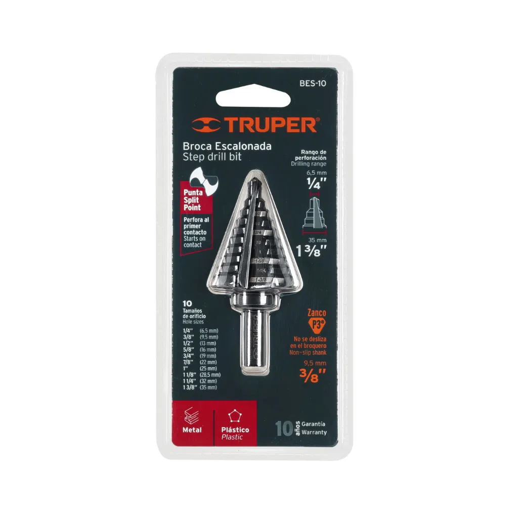 [12126] BROCA ESCALONADA ÓXIDO NEGRO 10 ESCALONES 1/4" A 1-3/8” TRUPER