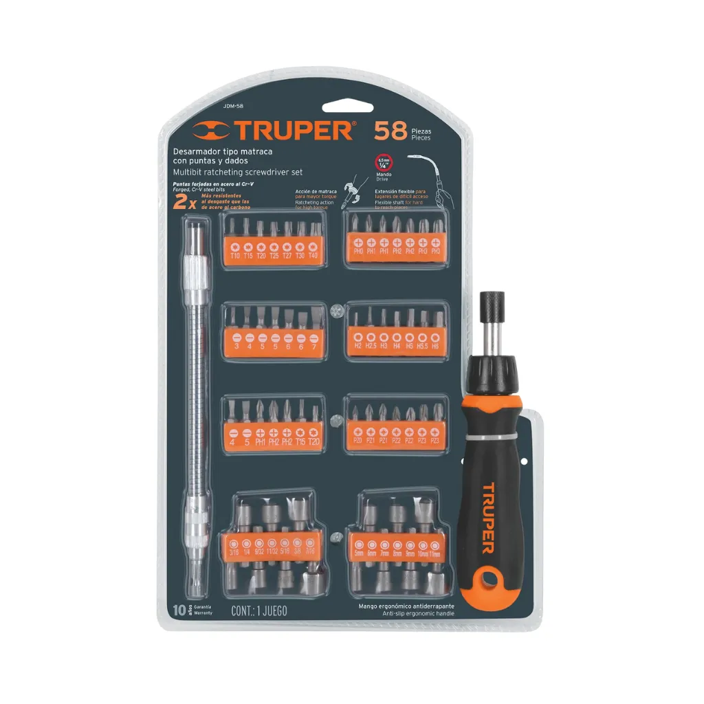 [18220] JUEGO DE DESARMADORES TIPO MATRACA RATCHET 58 PIEZAS TRUPER