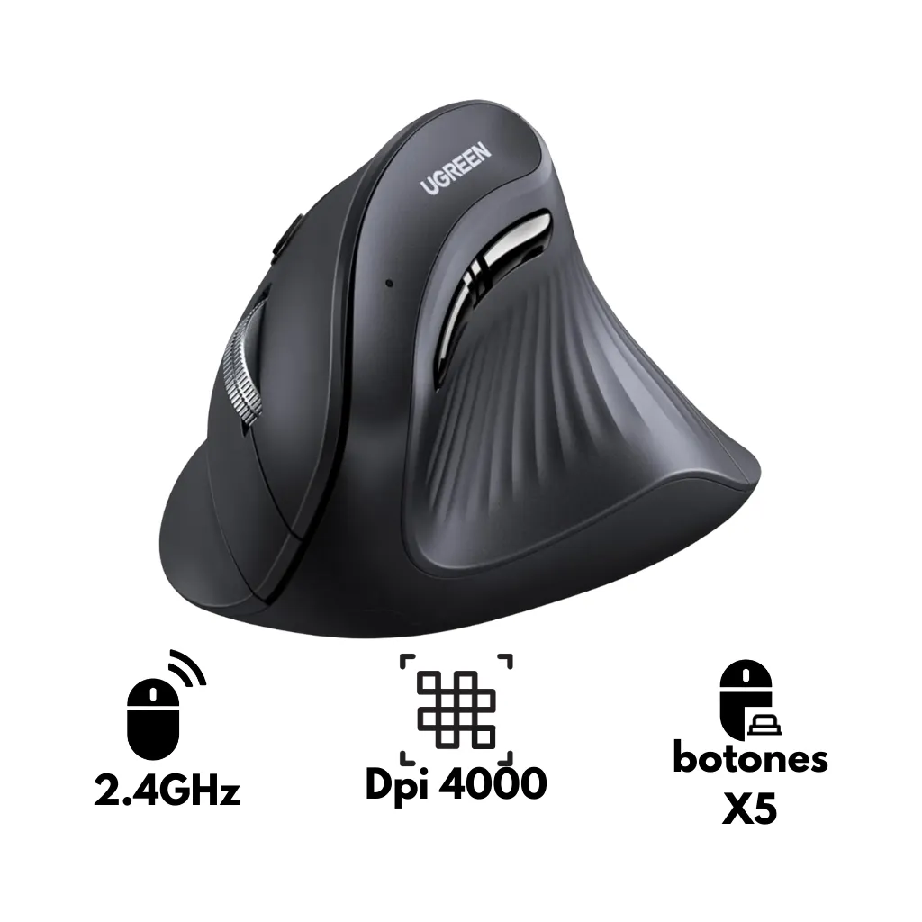 [25444] MOUSE VERTICAL INALÁMBRICO(BLUETOOTH5.0+2.4G) ERGONÓMICO 5BUT. MU008 UGREEN
