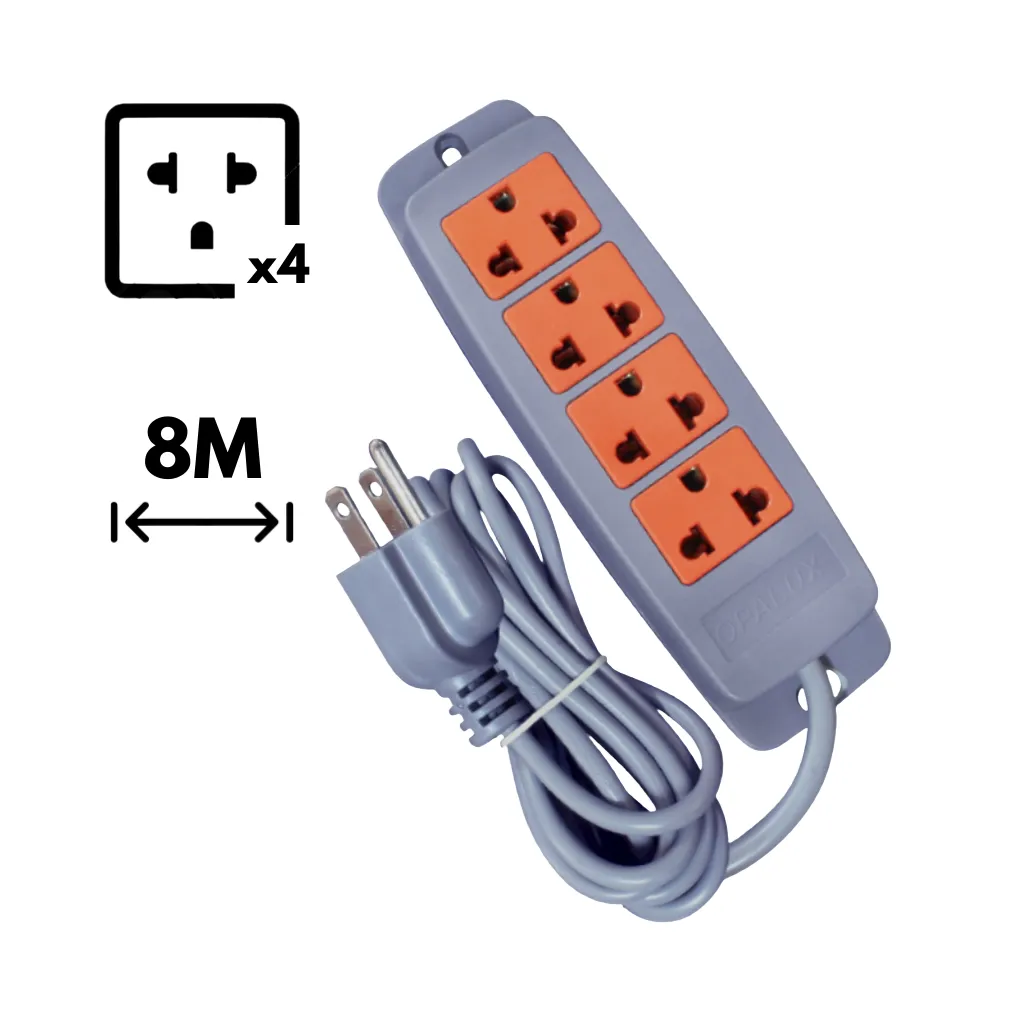 [OP-930-8G] EXTENSOR VULCANIZADO 4 TOMAS LINEA TIERRA 8MTS OPALUX