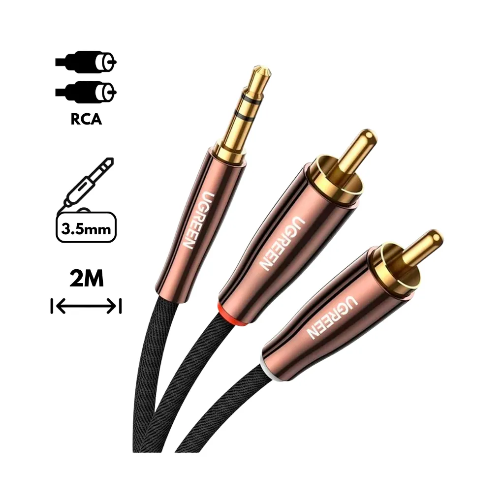 [80847] CABLE STEREO 1 PLUG x 2 RCA TRENZADO 2M AV170 UGREEN