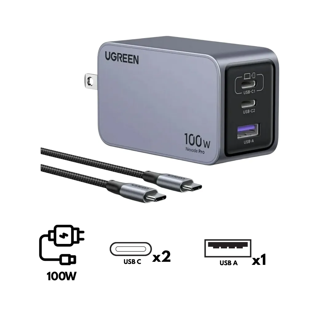 [25873] CARGADOR 100W 2USB-C 1USB GAN +CABLE C PARA MAC X757 UGREEN