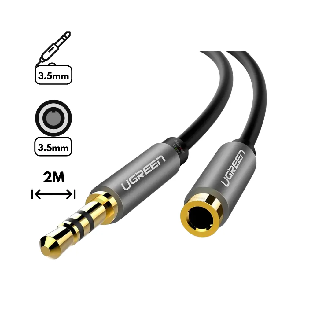EXTENSIÓN MACHO DE 3.5 MM A HEMBRA DE 3.5 MM. CABLE ESTÉREO 2M UGREEN