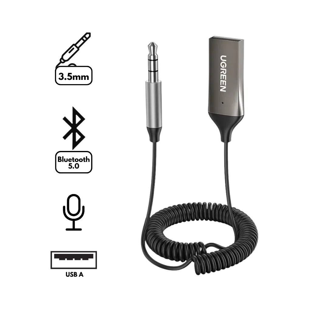 [70601] RECEPTOR DE COCHE BLUETOOTH 5.0 AUXILIAR C/MICRO CM309 UGREEN