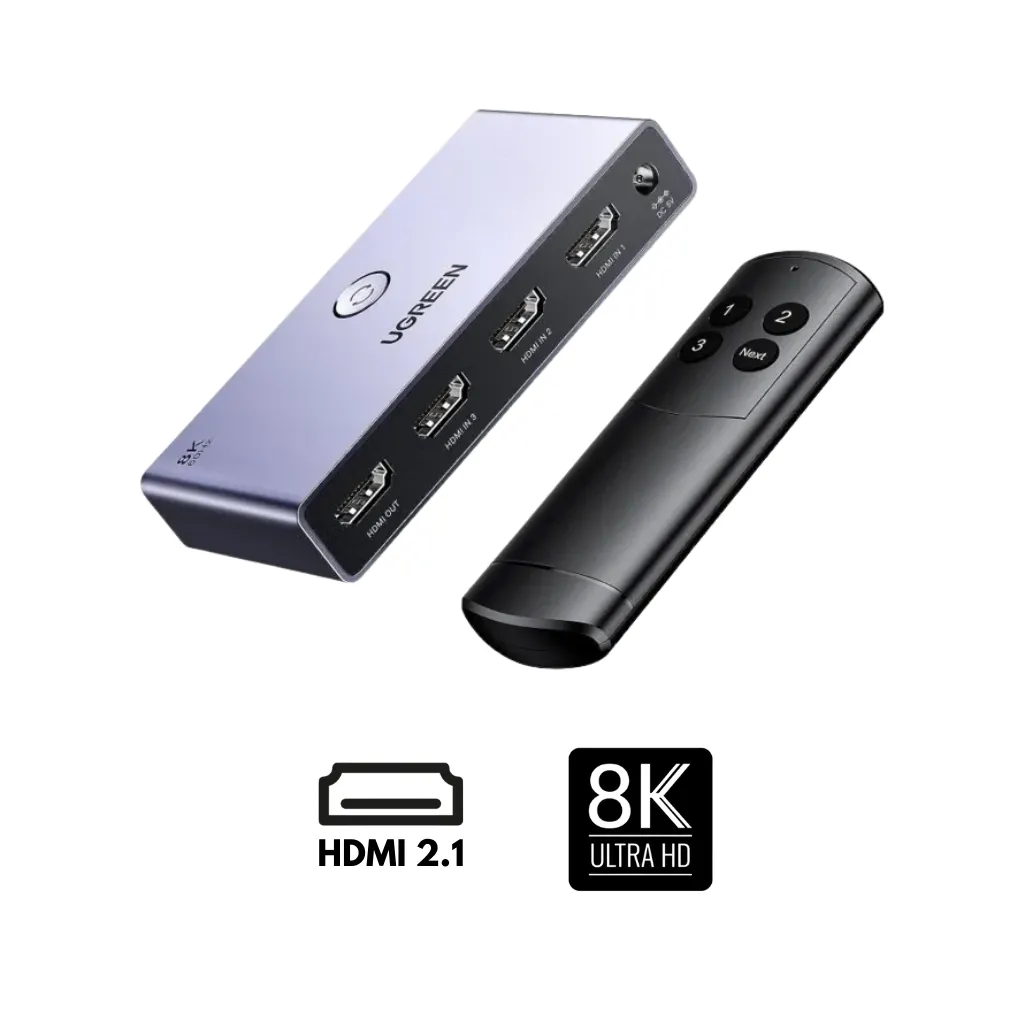 SWITCH HDMI 2.1 ALUMINIO 3 EN 1 ULTRA HD 8K CM624 UGREEN