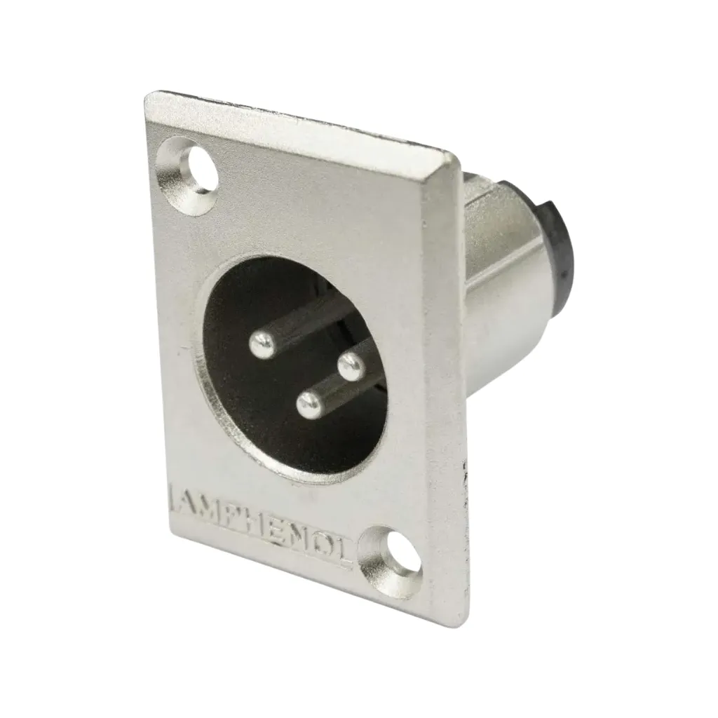 [AC3MMP] CONECTOR CHASIS XLR DE 3 PINES MACHO ALA ANCHA - CONTACTOS MECANIZADOS AMPHENOL