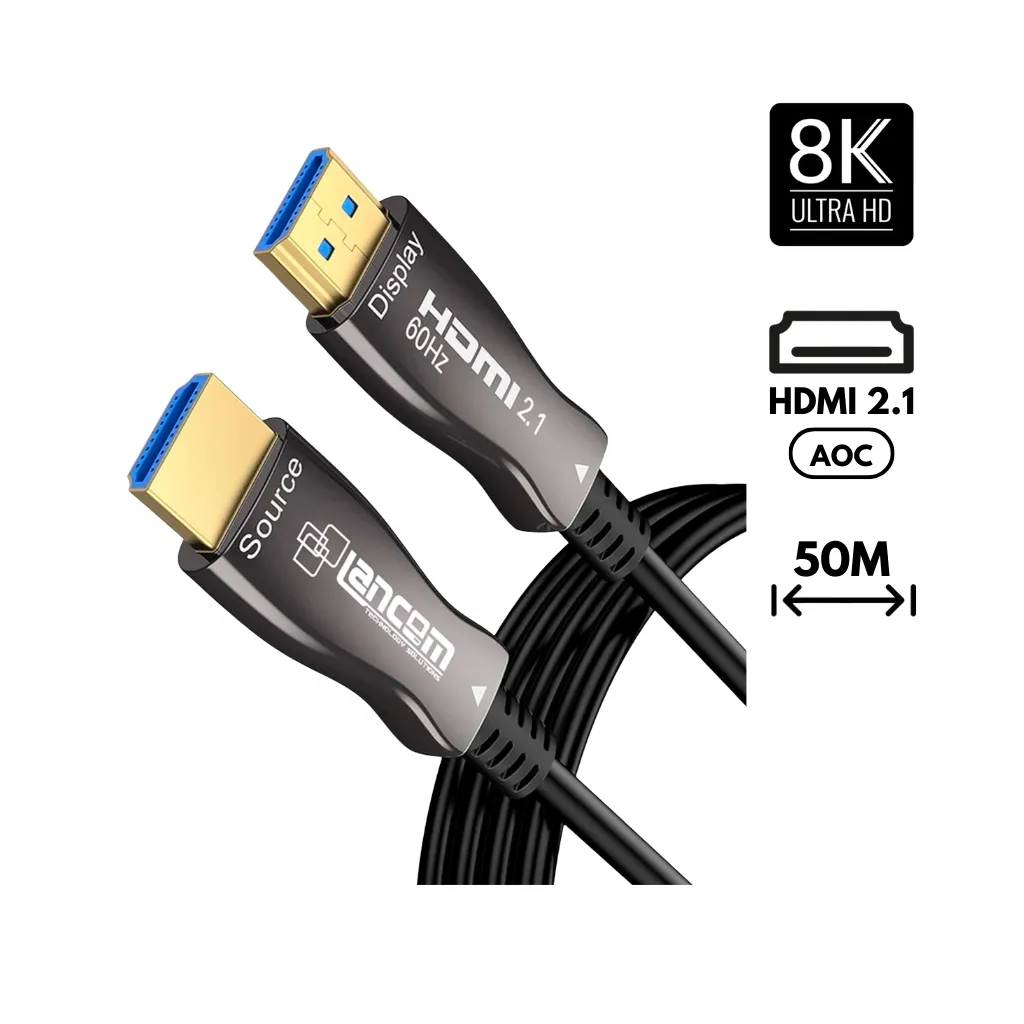 [HDMI-AOC-8K/50] CABLE HDMI FIBRA 2.1 8K (AOC) OPTICO CONECTOR METAL 60Hz 50MTS LANCOM
