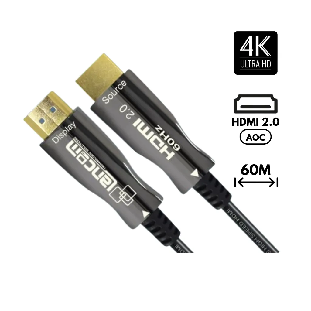 [AOC-A-BK-60] CABLE HDMI FIBRA 2.0 4K (AOC) OPTICO CONECTOR METAL 60Hz  60M LANCOM