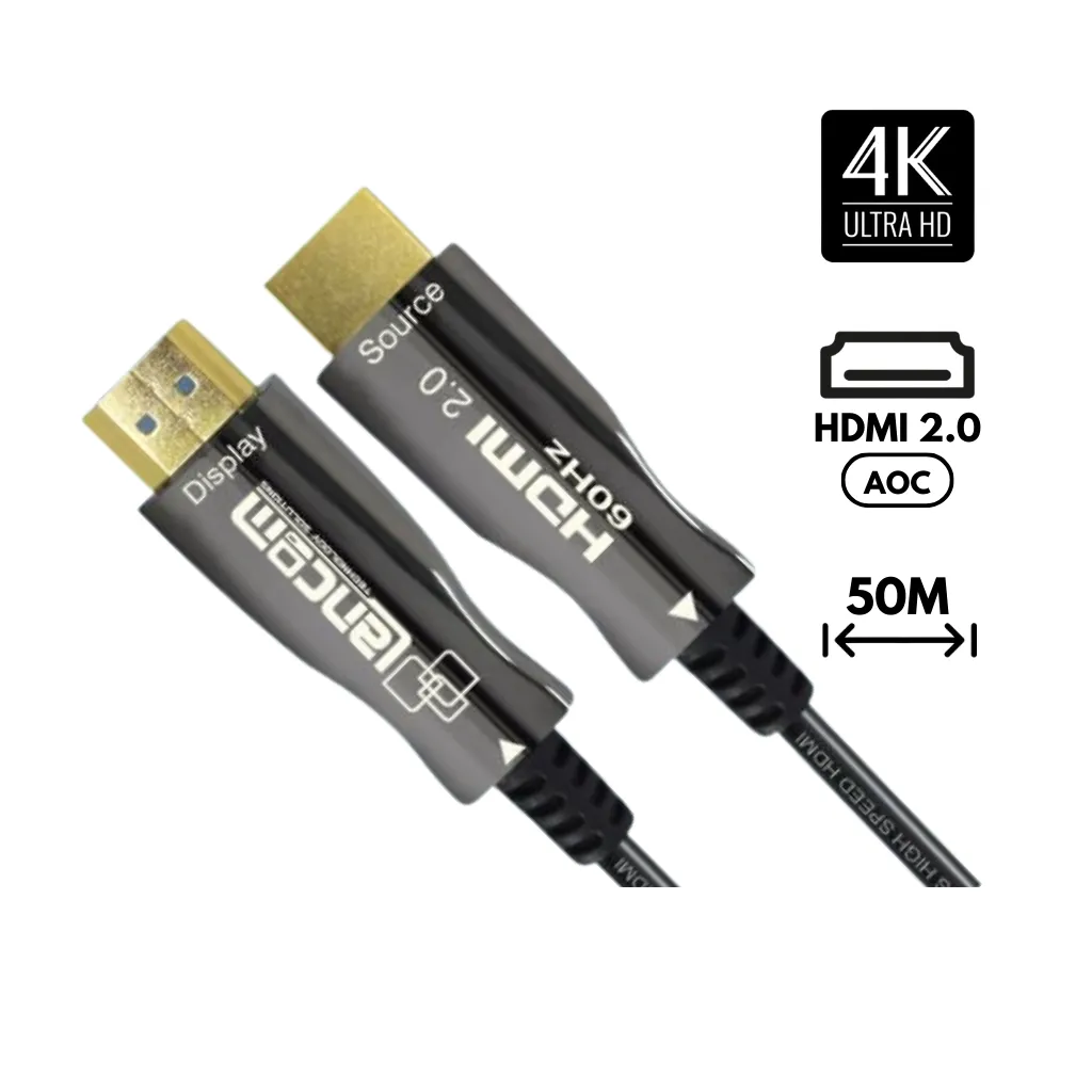 [AOC-A-BK-50] CABLE HDMI FIBRA 2.0 4K (AOC) OPTICO CONECTOR METAL 50Hz  80M LANCOM