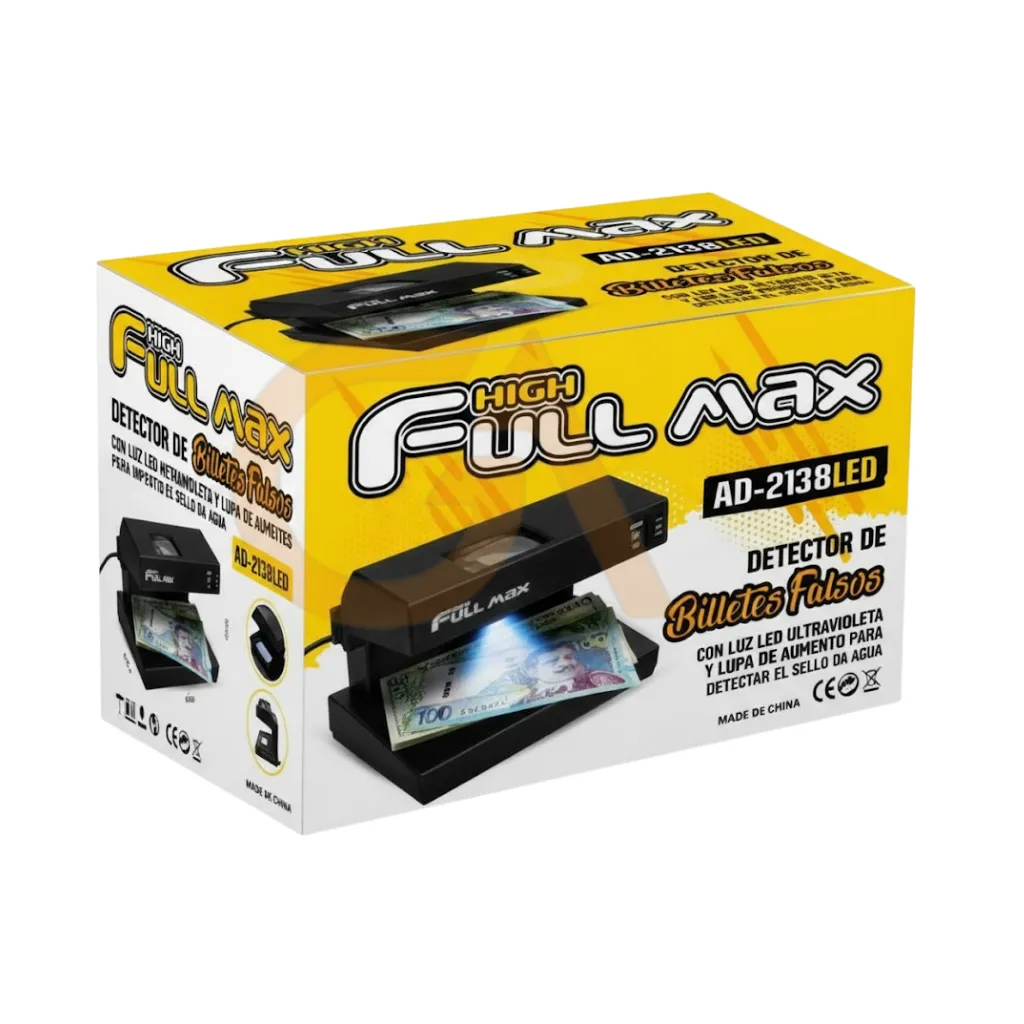 DETECTOR BILLETE FALSO C/LED UV Y LUPA DE AUMENTO FULL MAX