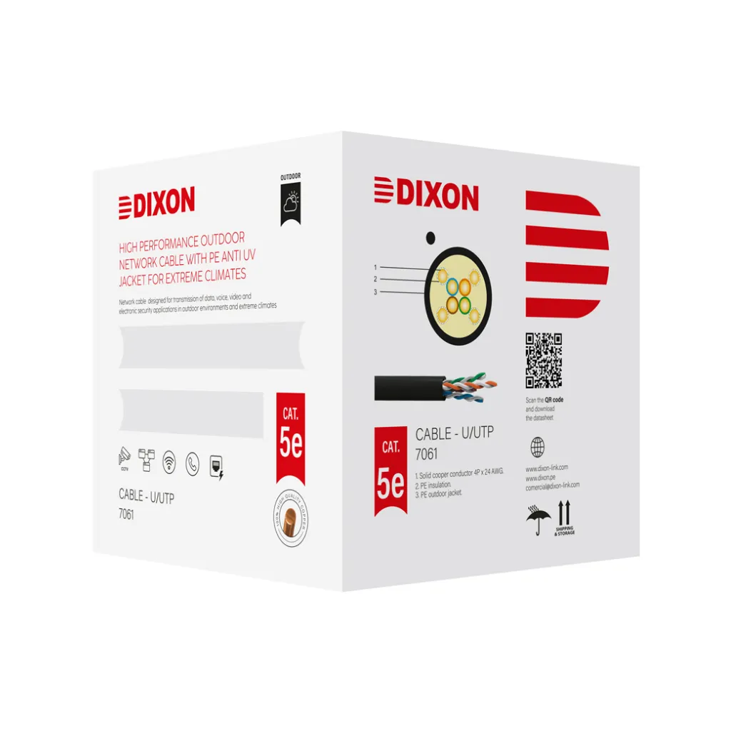 [7061] CABLE UTP CAT-5E 4PX24AWG COBRE NEGRO EXTERIOR UV CAJAX305MTS DIXON