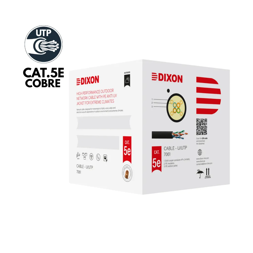 CABLE UTP CAT5E 4PX24AWG COBRE NEGRO EXTERIOR UV CAJAX305MTS DIXON