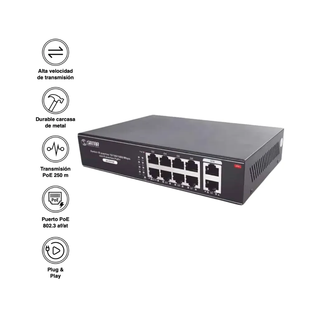 SWITCH GIGABIT 10 PUERTOS 10/100/1000 MBPS CON 8 PUERTOS POE 1403020000 SATRA