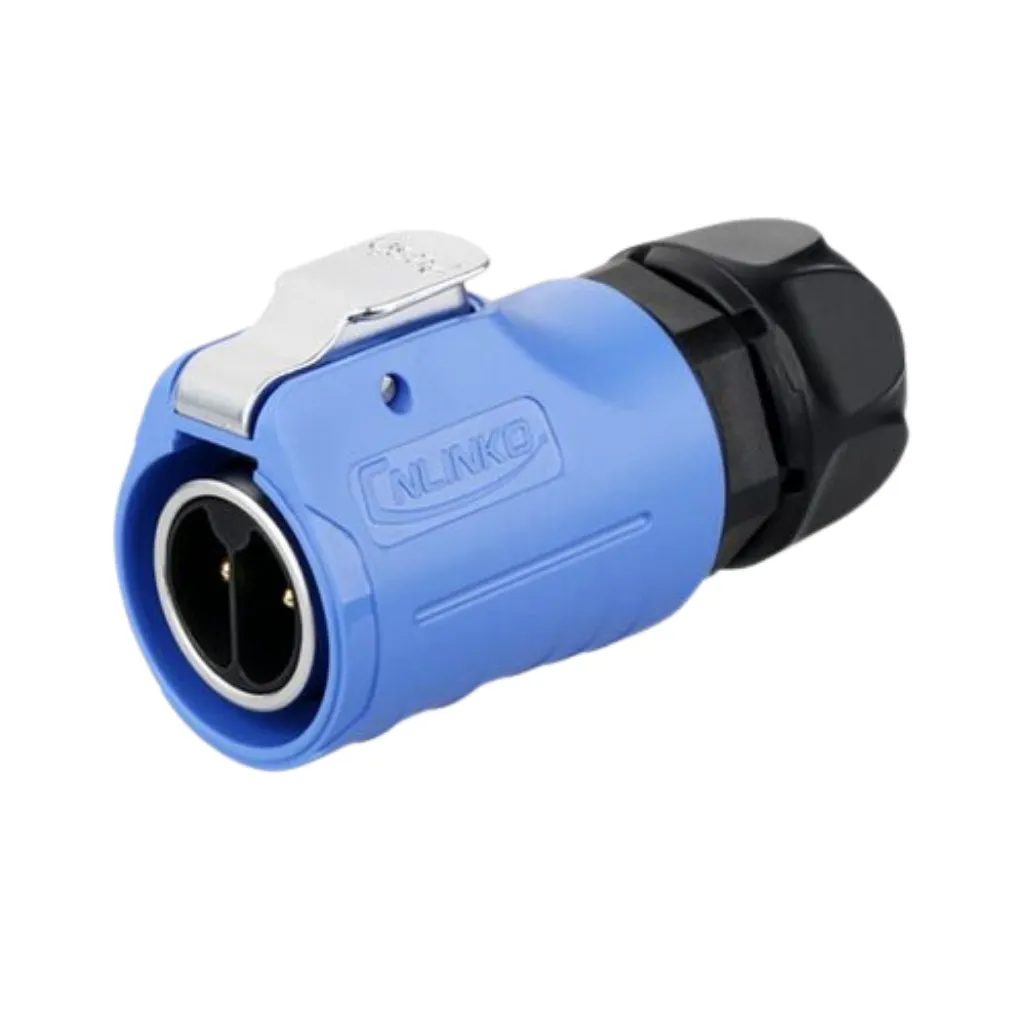[LP-20-C02PE-01-002A] CONECTOR MACHO HERMETICO DE 2 PINES TIPO LP20 PLÁSTICO METAL CNLINKO