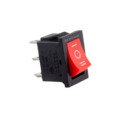 SWITCH ROCKER MINI 6A 250V 3PIN ROJO ON OFF ON 21x15x12mm 601-101A