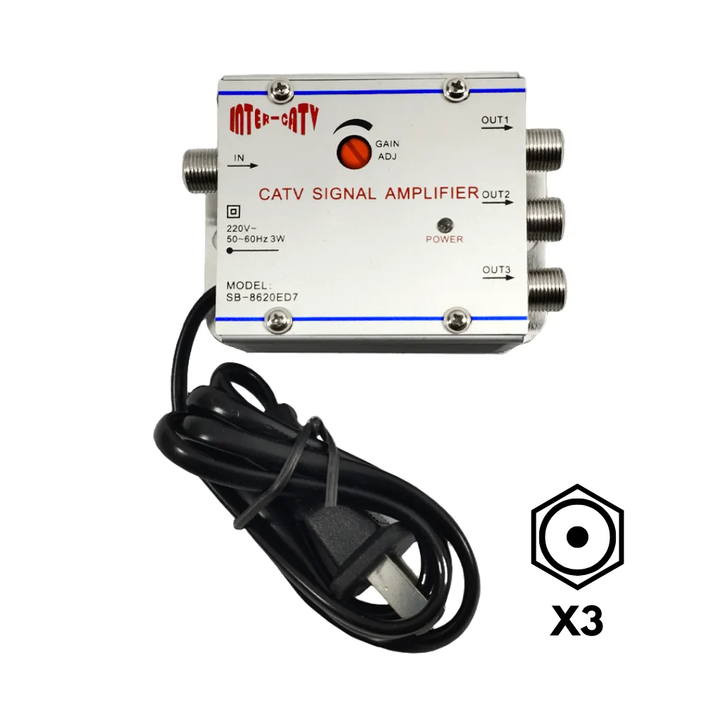 AMPLIFICADOR DE SEÑAL CATV 3 VIAs 20dB 220VAC P/TV CABLE