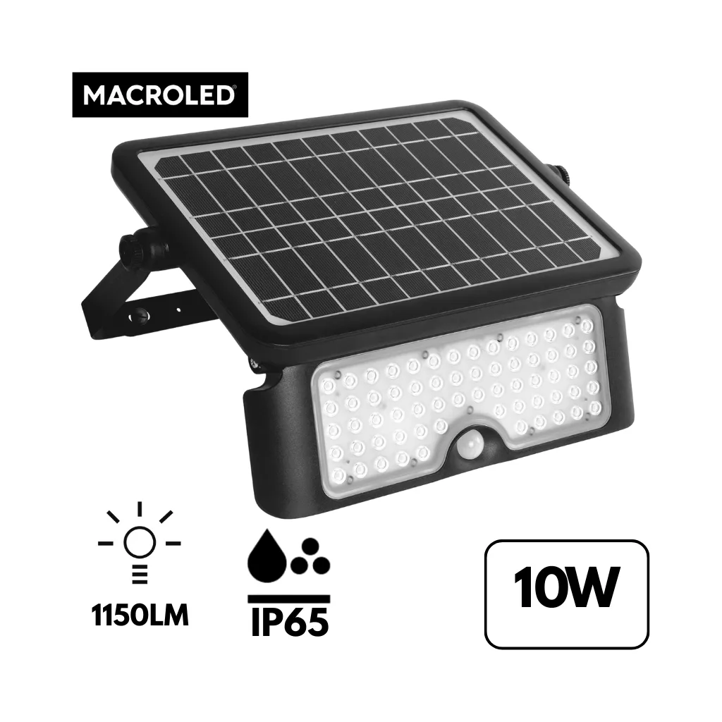 REFLECTOR SOLAR PORTATIL CON CARGA PARA USB SENSOR DE MOVIMIENTO 10W 3000K FRIO MACROLED