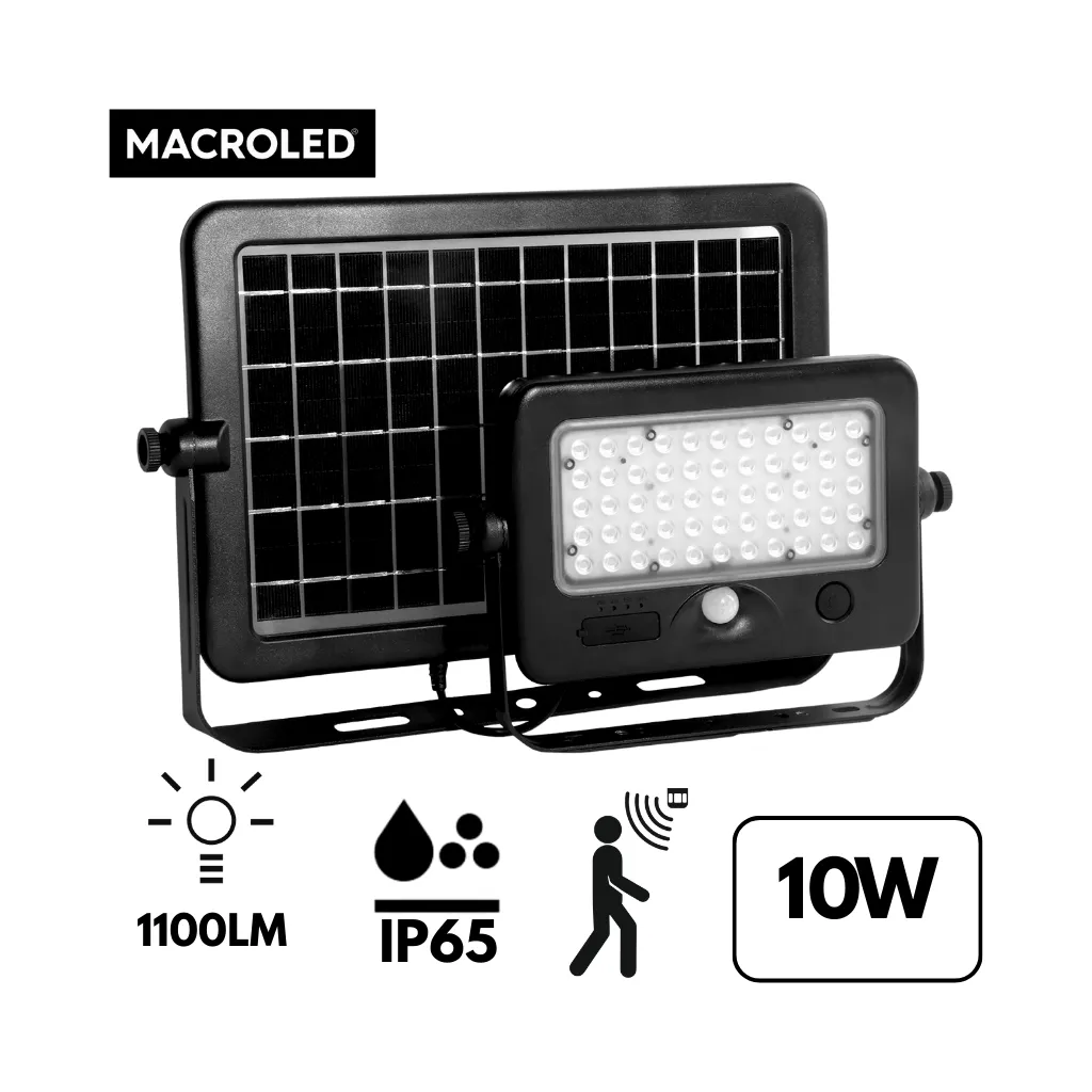 [SSFLM-10W-CW] REFLECTOR SOLAR PORTATIL CON CARGA PARA USB SENSOR DE MOVIMIENTO 10W 6000K CALIDO MACROLED