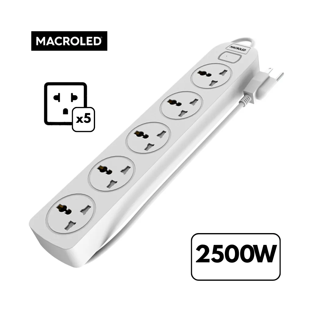 SUPRESOR MULTIPLE 5 TOMAS BLANCO 1.5MTS 10A 250V 2500W MAX MACROLED