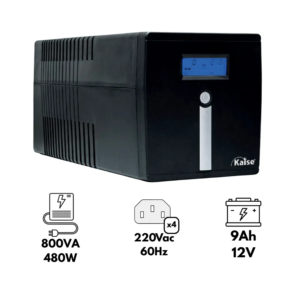 UPS INTERACTIVO 800VA/480W FP=0.60 220VAC 60HZ C/PANEL LCD Y BATERIA KAISE