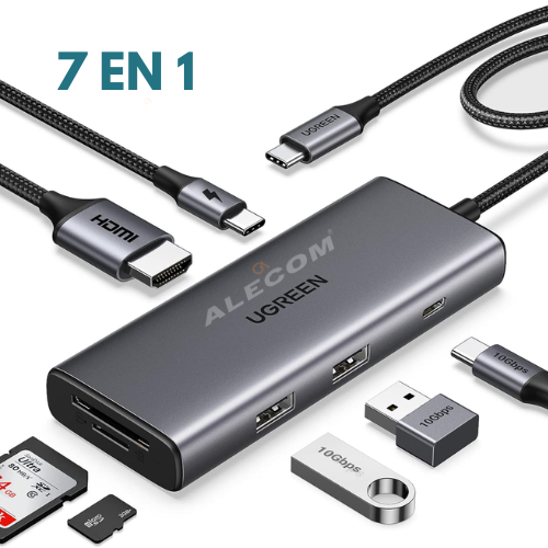 ESTACION P/LAPTOP 7 en 1 USB-C HDMI 4K@30Hz USB-C3.2x2 USB-Ax2 SD/TF UGREEN